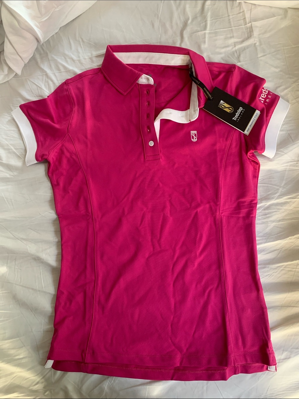 Pink Performance Polo with White Trim